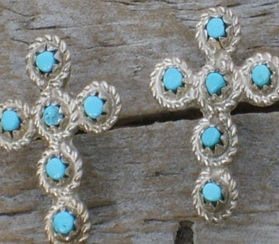 Native American Turquoise & Silver Cross Earrings